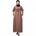 Embroidery abaya with contrast piping sleeves- Skin color